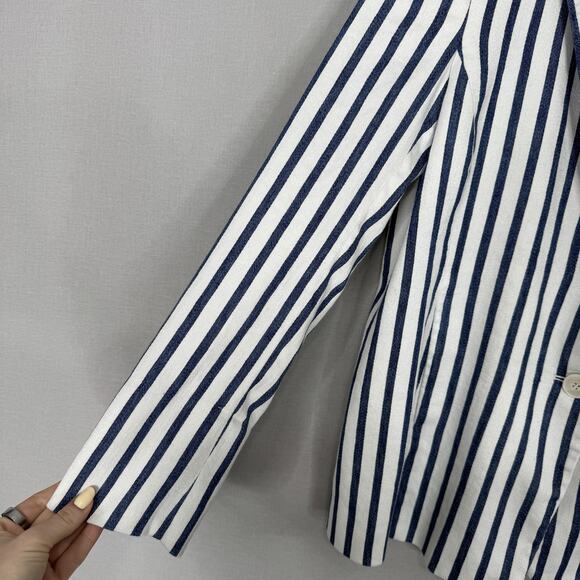 Carlisle Collection Blazer Womens 8 Blue Striped Linen Blend Jacket Nautical - Picture 3 of 16